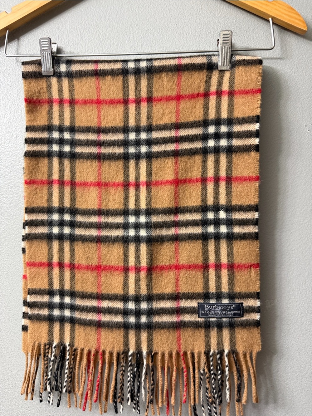 Burberry vintage Tan Camel Check Fringe Scarf